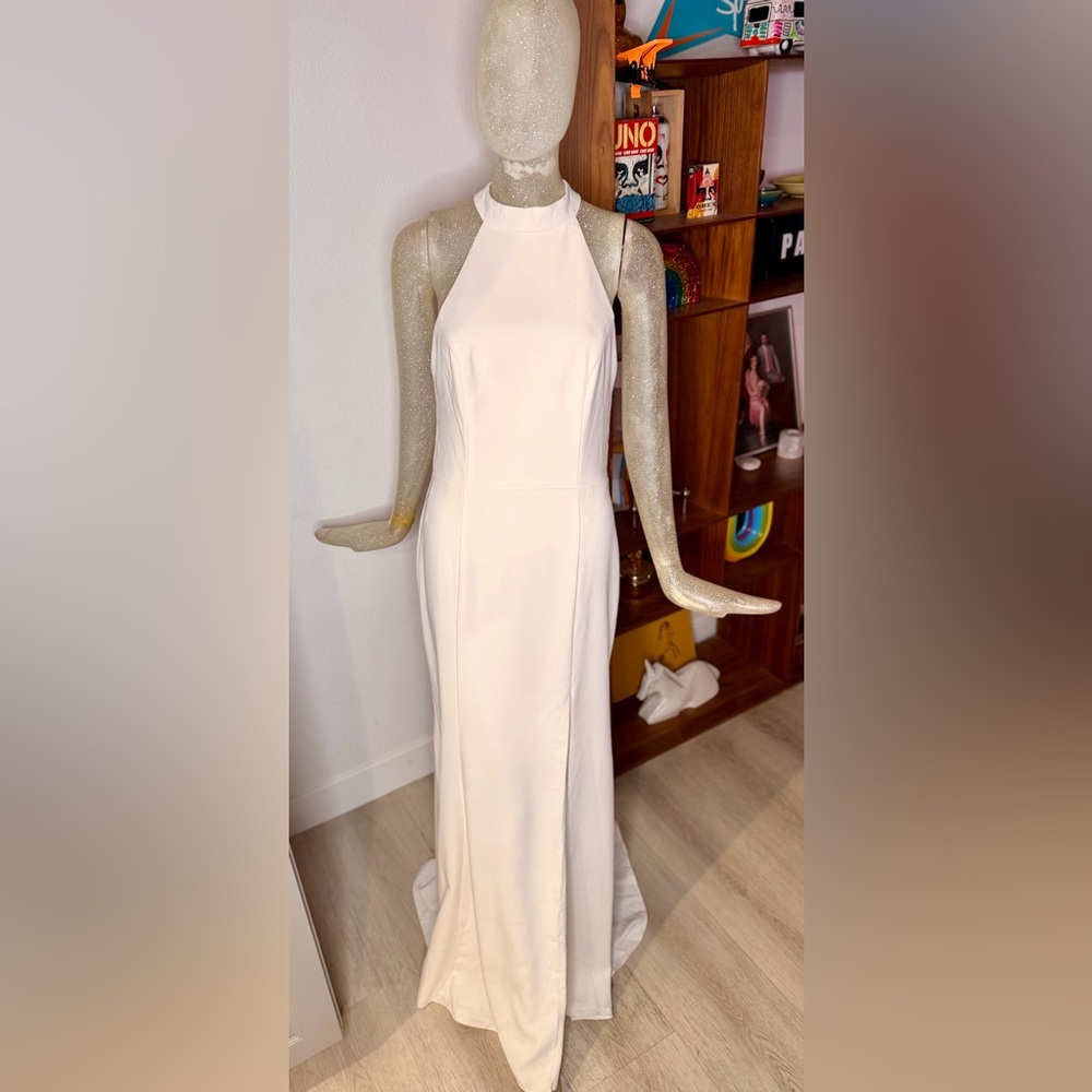 BHLDN Women's Montreal Fit & Flare Ivory Halter Gown w/ High Slit. Size 8